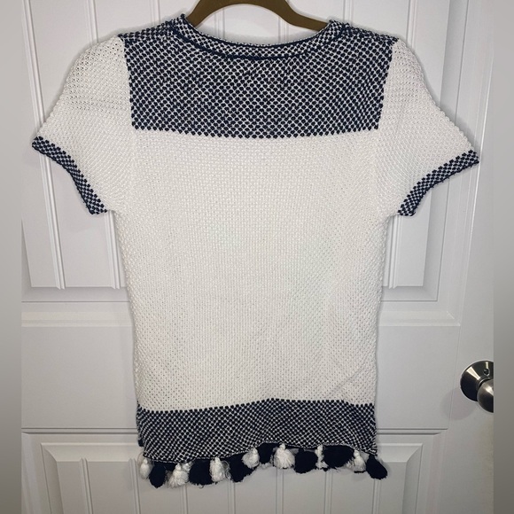 Anthropologie White Allen Sweater Tee with Black and White pom detail - Picture 9 of 9